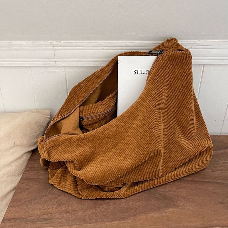 Crossbody Messenger Bag Large Shoulder Corduroy Tote Handbag - Thumbnail 4