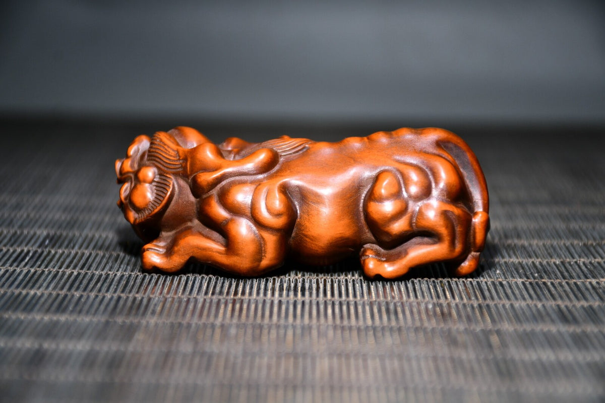 Chinese Antique Boxwood Wood Carving Exquisite Pixiu Statue Collection Figurines