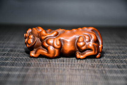 Chinese Antique Boxwood Wood Carving Exquisite Pixiu Statue Collection Figurines