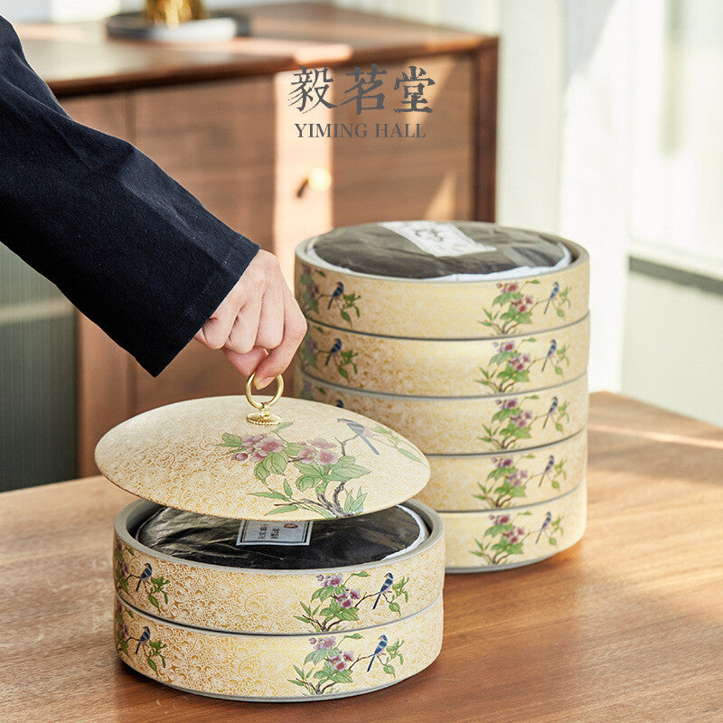 Tea Cainster With Lid Enamel Stoneware Jar For Pu'er Tea Cake Multi-functional