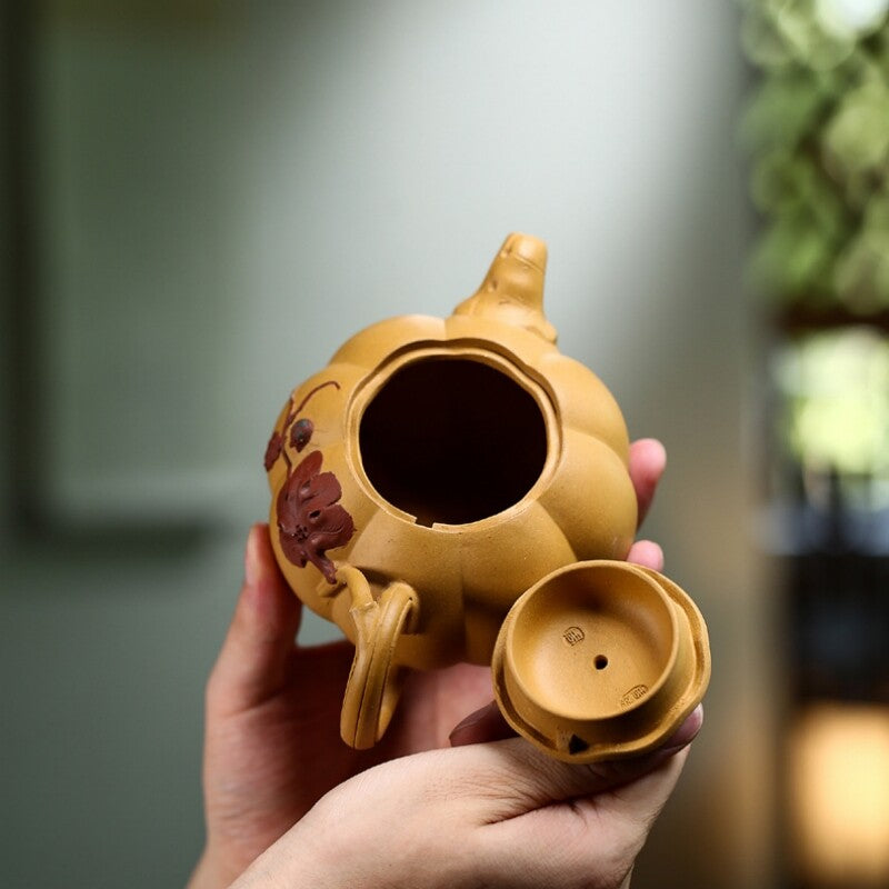 Handmade Tea Pot Pumpkin Shape 9 Infuser Holes Real Yixing Zisha Duan Clay Pot