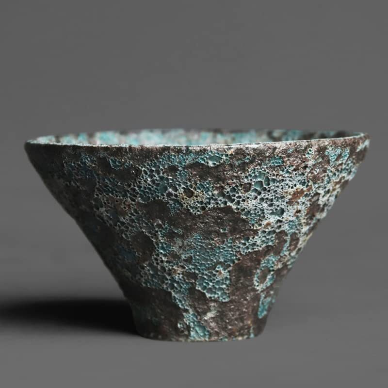 4.13" Bronze Wormhole Texture Tea Cup Handmade Retro Pottery KungFu Tea Ceremony
