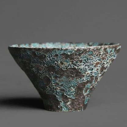 4.13" Bronze Wormhole Texture Tea Cup Handmade Retro Pottery KungFu Tea Ceremony