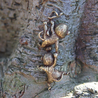 Antique Copper Climbing Monkey Figurine Miniature Ornament Hanging Brass Funny