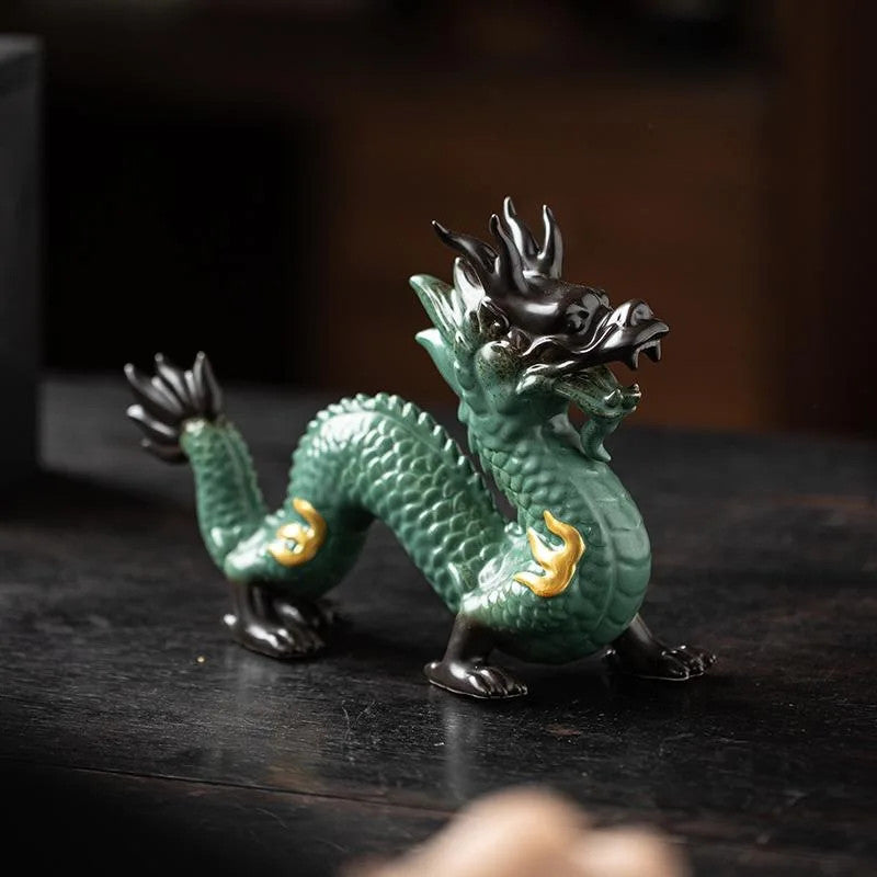 20.5cm Chinese Ceramic Dragon Statue Handmade Attract Wealth Tea Pet Decoration