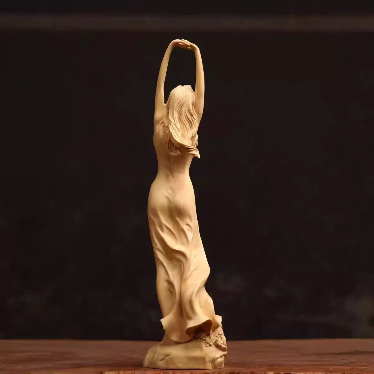 9" Boxwood Lady Girl Statue Beauty Figurine Model Art Body Romance Home Collect