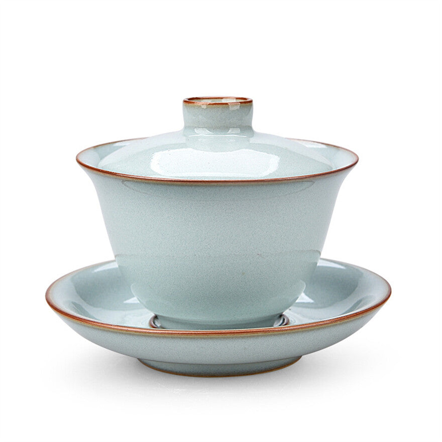 Ru Kiln Gaiwan Tea Cup Ice Crack Glaze Sky Blue Retro Sancai Kung Fu Tea Bowl