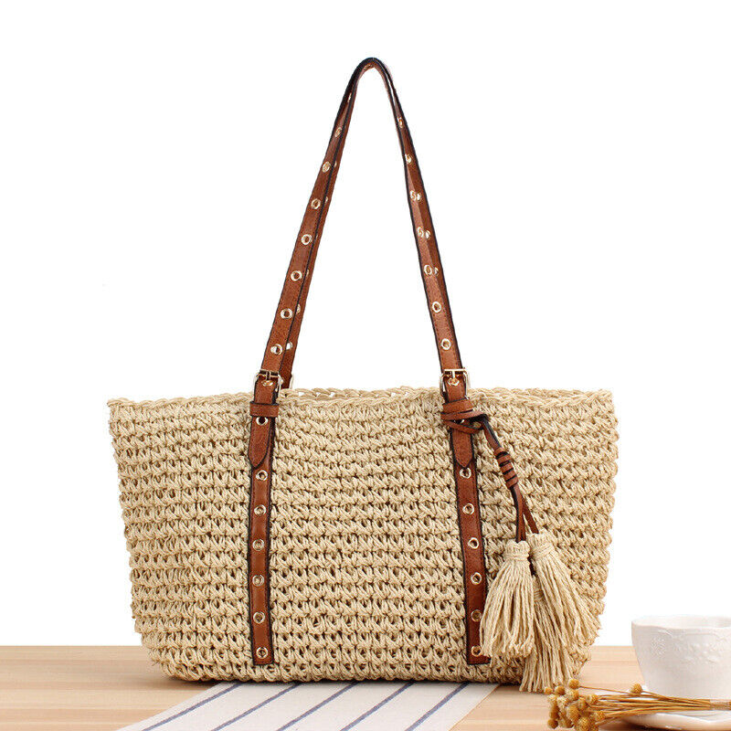 New Tassel Straw Beach Bag Crochet Handwoven Casual Womens One-Shoulder Bag
