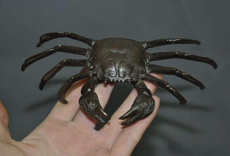 4.7" Chinese Pure Bronze Fengshui Animal Crab Auspicious Wealth Crabs Statue