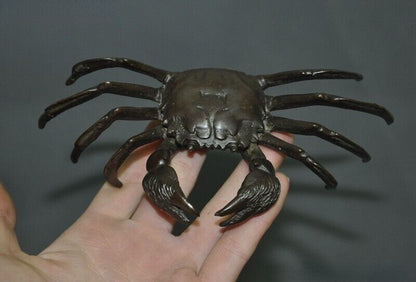 4.7" Chinese Pure Bronze Fengshui Animal Crab Auspicious Wealth Crabs Statue