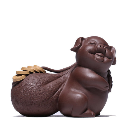 Pig Statue Yixing Zisha Tea Pet Wealthy Coin Mascot House Warming Gift Tea Play