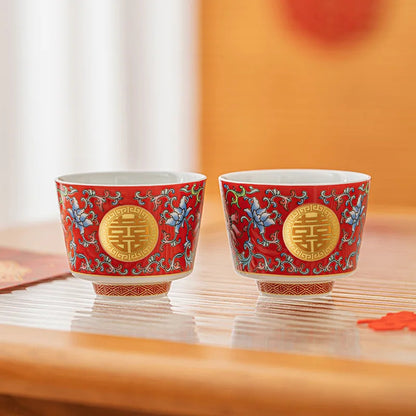 100ml Exquisitely Chinese Ceramic Wedding Double Happiness Cup Luxury Teaware