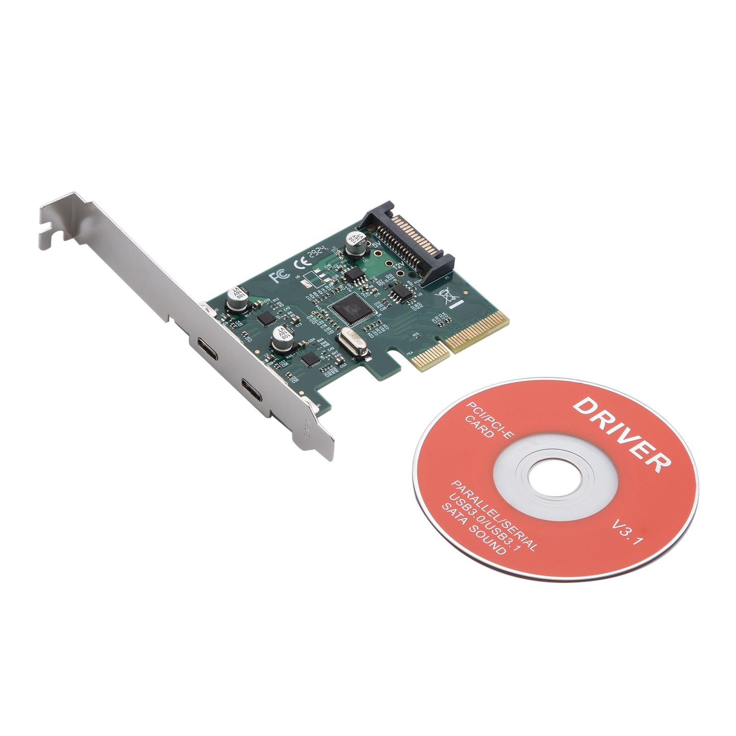 PCIE 4X Port Expansion Card PCI-E to USB 3.1 Type C Dual Port Adapter Card
