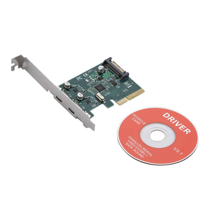 PCIE 4X Port Expansion Card PCI-E to USB 3.1 Type C Dual Port Adapter Card