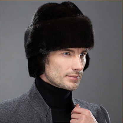 Winter French Style Mens Full-pelt Mink Hats Outdoor Solid Earflaps Hats