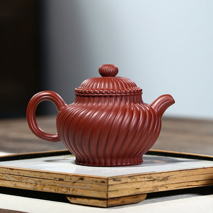 China Yixing Zisha Pottery Clovershrub Clay Handmade Tendon Grain Teapot