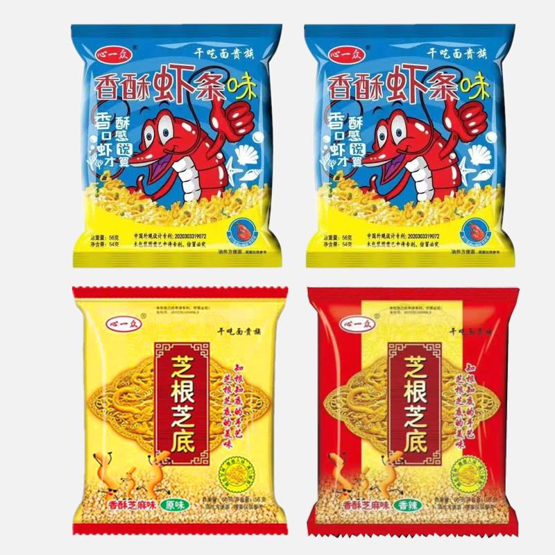 心一众香酥虾条口味包装干吃脆方便面 Heart Of All Crispy Shrimp Taste Dry Eat Instant Noodles