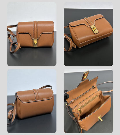 Mini Real Leather Canvas Small Flap Shoulder Bag Clutch Box Purse Crossbody