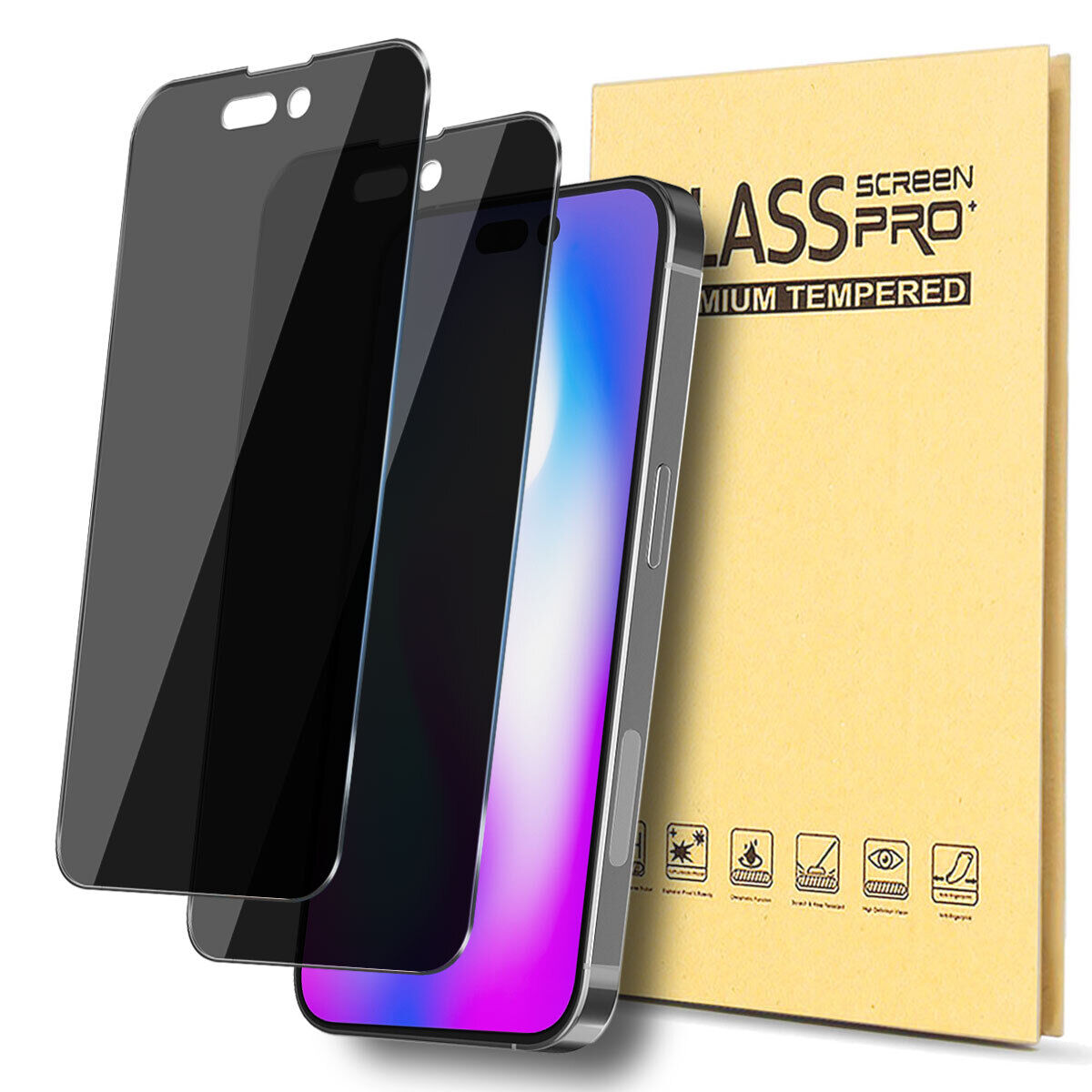 For iPhone 14 Pro/Pro Max/Plus Privacy Tempered Glass Anti-Spy Screen Protector