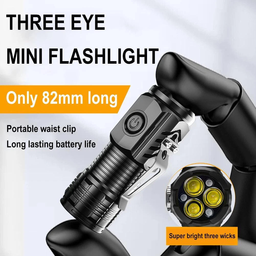 2PCS Three-Eyed Mini Flashlight Flash Super Power Waterproof Outdoor Travel