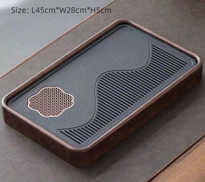 Man-made Stone Solid Wood Tea Tray Water Reservoir Water Draining Serving Tray