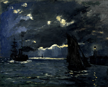 Hand-painted Oil Painting Claude Monet-A ship in the moonlight