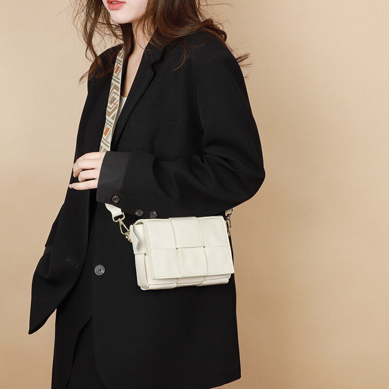 Shoulder Bag Leather Woven Crossbody Bags Wide Straps Messenger Bag Fashion 1 PC