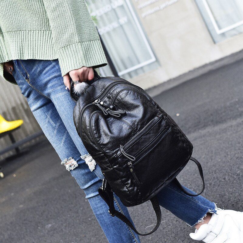 Synthetic Leather Backpack Small Student School Bag Traveling Shoulder Purse 1PC