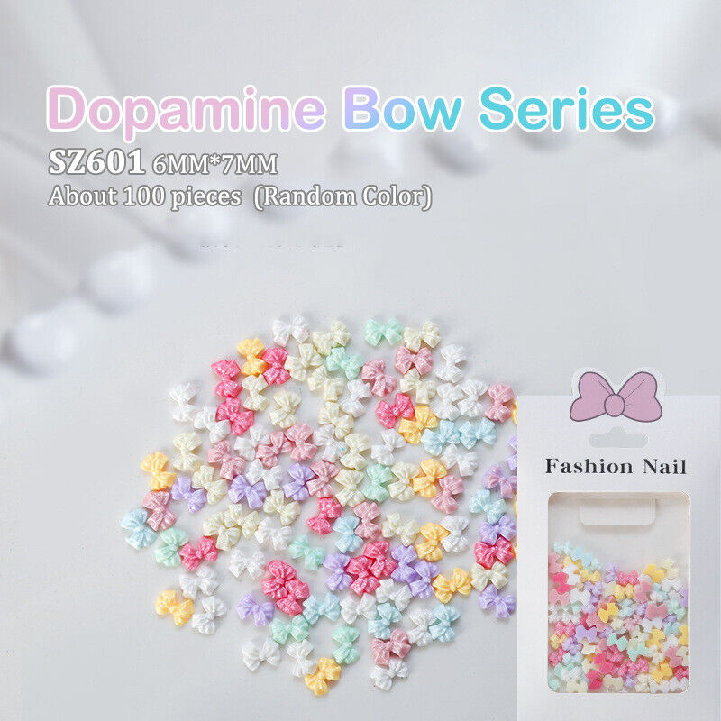 100Pcs/Bag Mini Bow 3D Cute Nail Art Decorations Shiny Bowknot Ornament