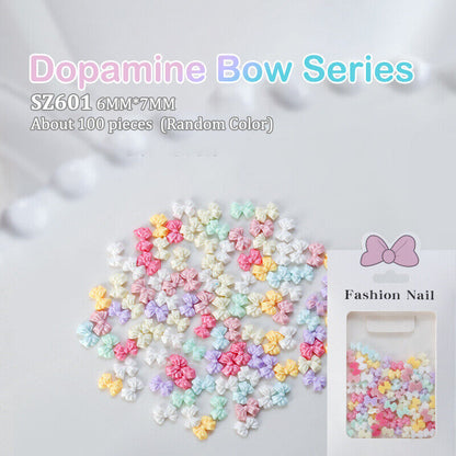100Pcs/Bag Mini Bow 3D Cute Nail Art Decorations Shiny Bowknot Ornament