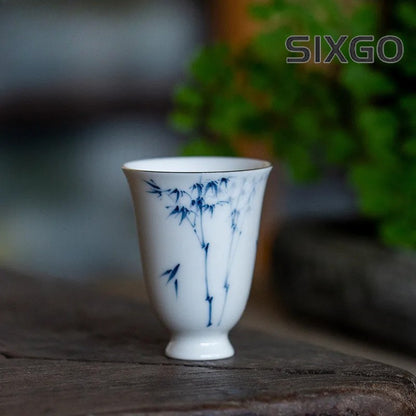 White Porcelain Hand-painted Bamboo Teacup Vintage Tea Bowl Tea-tasting Cup