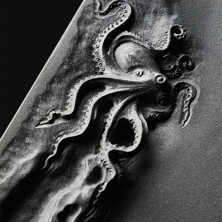 Full Handmade Carved Tea Tray Black Stone Octopus Engraved Water Draining Trays