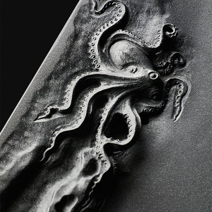 Full Handmade Carved Tea Tray Black Stone Octopus Engraved Water Draining Trays