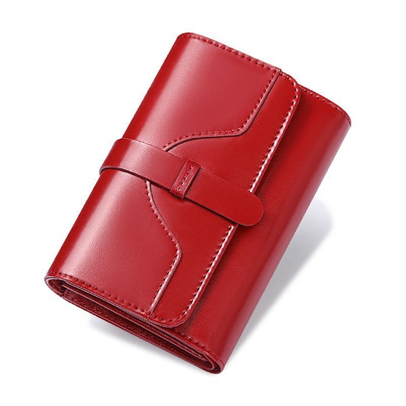 Genuine Leather Wallets Short Clutch Purse 3 Fold Card Coin Bag RFID 9*3*14 CM
