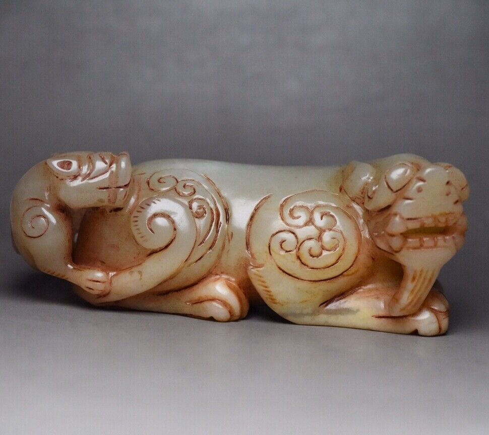 Chinese Hetian Jade Carved Sculpture Exquisite Beast Statue Antique Collections