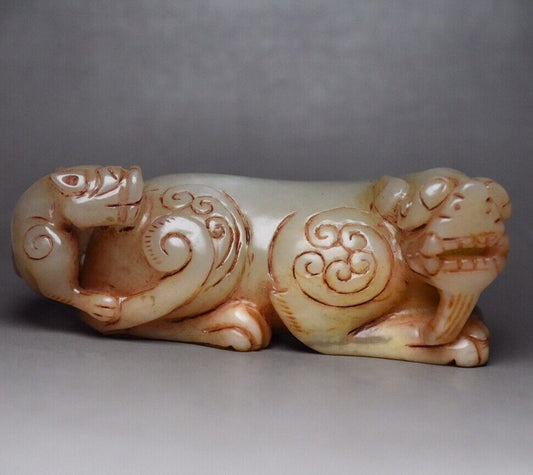 Chinese Hetian Jade Carved Sculpture Exquisite Beast Statue Antique Collections