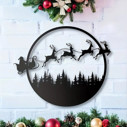 1pc Merry Christmas Metal Sign, Metal Wall Sign, Round Metal Christmas Sign
