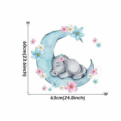 Wall Stickers Cartoon Teddy Bear Sleeping on the Moon Kids Room Baby Decoration