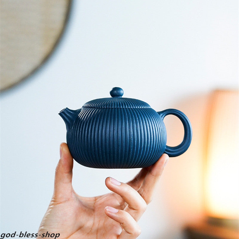 Chinese Yixing Zisha Tian Qing Clay Tea Pot Marked Handmade Xishi Pot Blue China