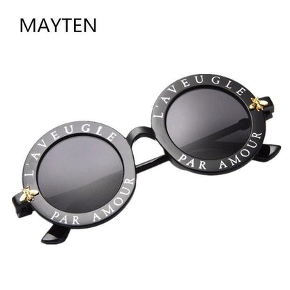 Round Frame Sunglasses Woman Retro Fashion Style Glasses Female Bee Design UV400
