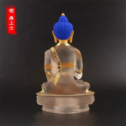 8" Tathagata Fahai Shenghui Buddha Statue Coloured Glaze Decoration Home Design