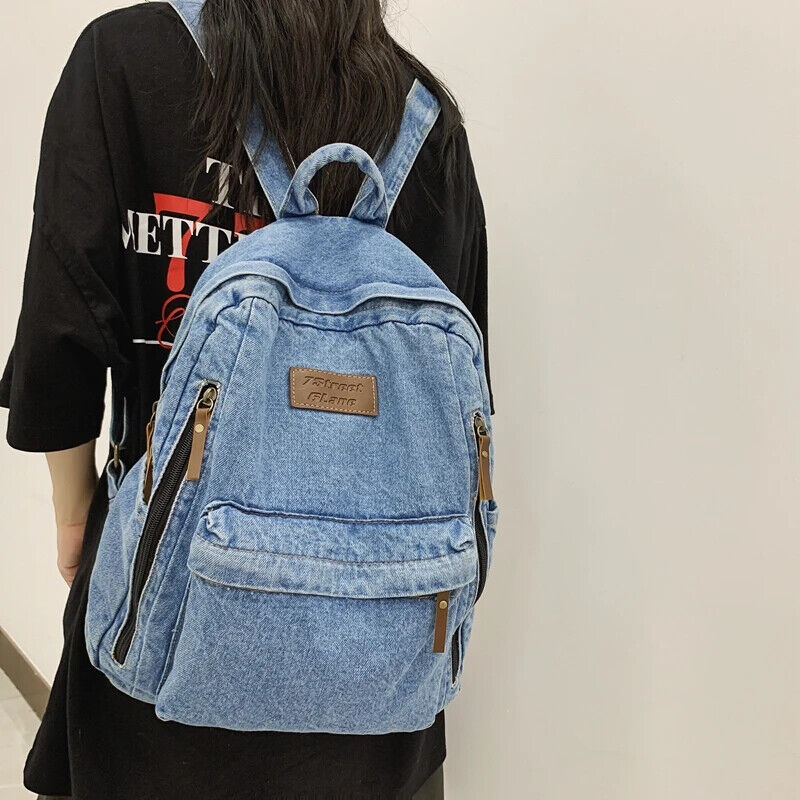 Backpacks For Women Student School Bag Multi Pockets Blue Rucksack