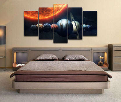 Solar System Space Planets 5 Panel Canvas Print Wall Art Poster Home Decoration