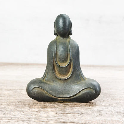 3.9" New Cast Iron Rust Faceless Buddha Whole Body Statue Home Study Ornament