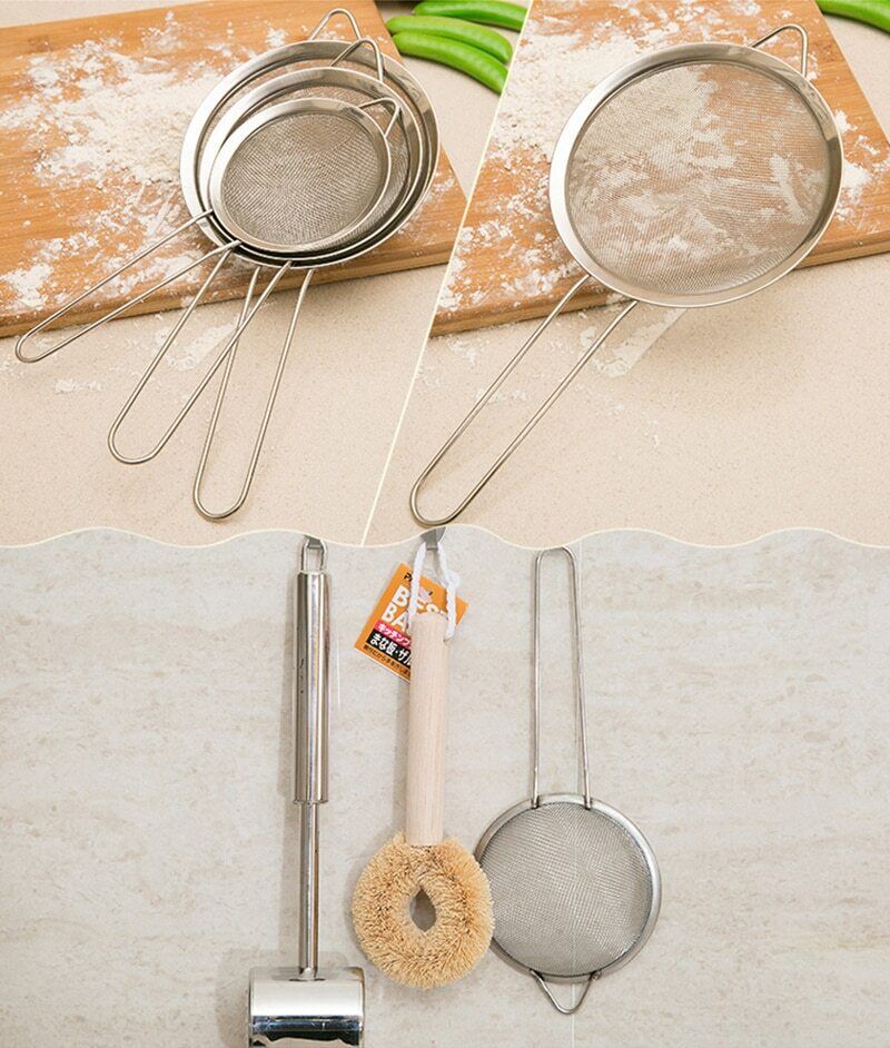 Fine Mesh Strainer Set of 3 Stainless Steel Sieve with Nut Milk Bag Sifter Metal