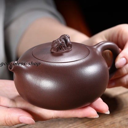 Handmade Tea Pot Mascot Statue On Lid Real Yixing Zisha Pot Marked Master Teapot