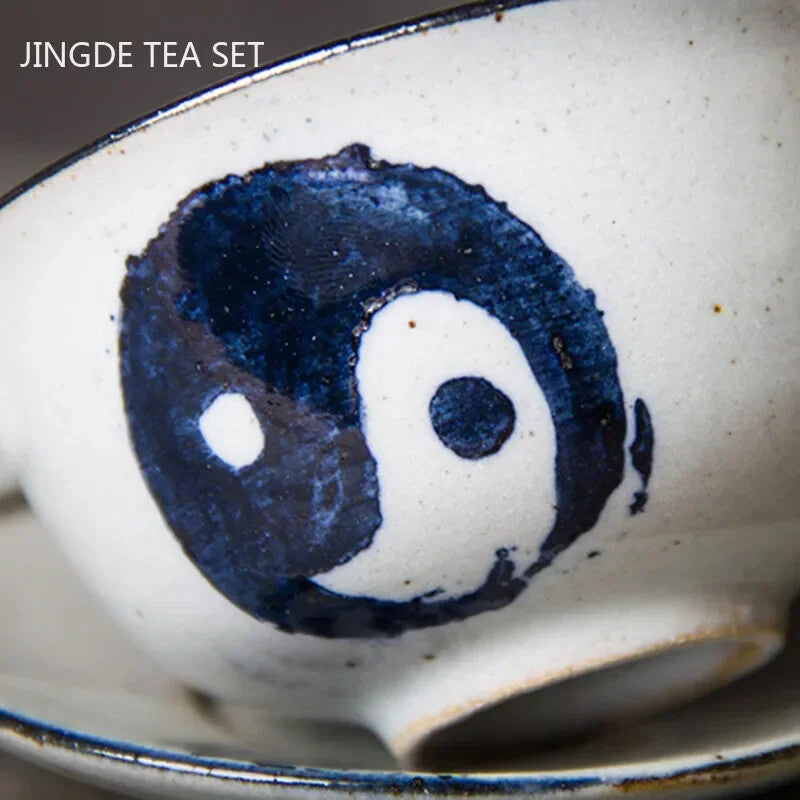 Retro Handmade Tea Bowl Jingdezhen Ceramic Gaiwan Chinese Tea Maker Cover Teacup