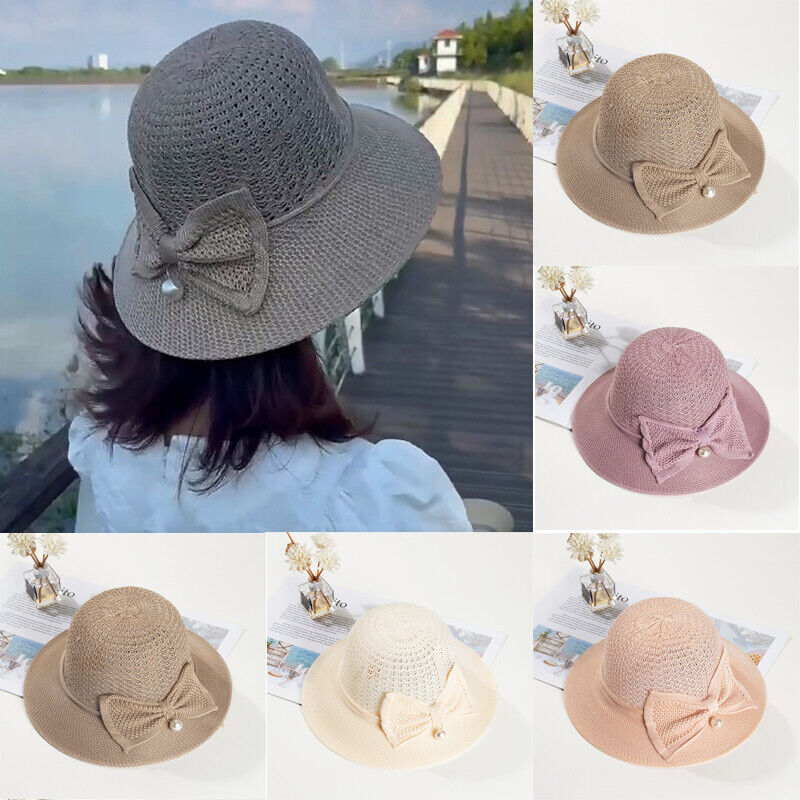 Women's Bow Large Floppy Folding Wide Brim Cap Sun Straw Summer Beach Hat New