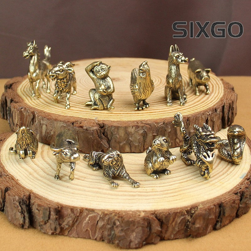 1Pc Chinese Retro Brass Twelve Zodiac Ornaments Statue Home Feng Shui Decoration