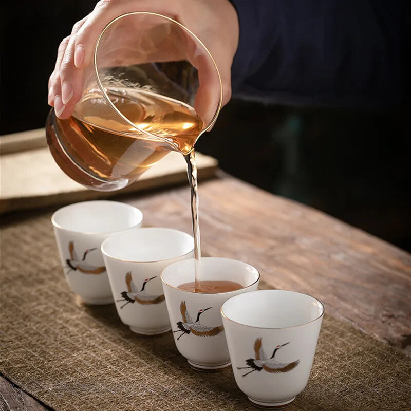 1PC Chinese Ceramic Teacup Hand Painted Bird Pattern Handmade Tea Bowl Set